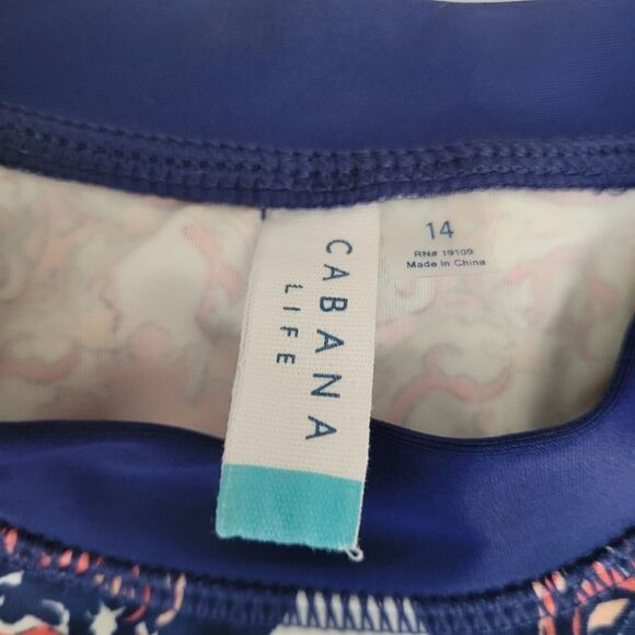 14 CABANA LIFE CORAL PINK NAVY BLUE LONG SLEEVE SWIM TOP RASHGUARD RASH GUARD XL - Picture 6 of 8